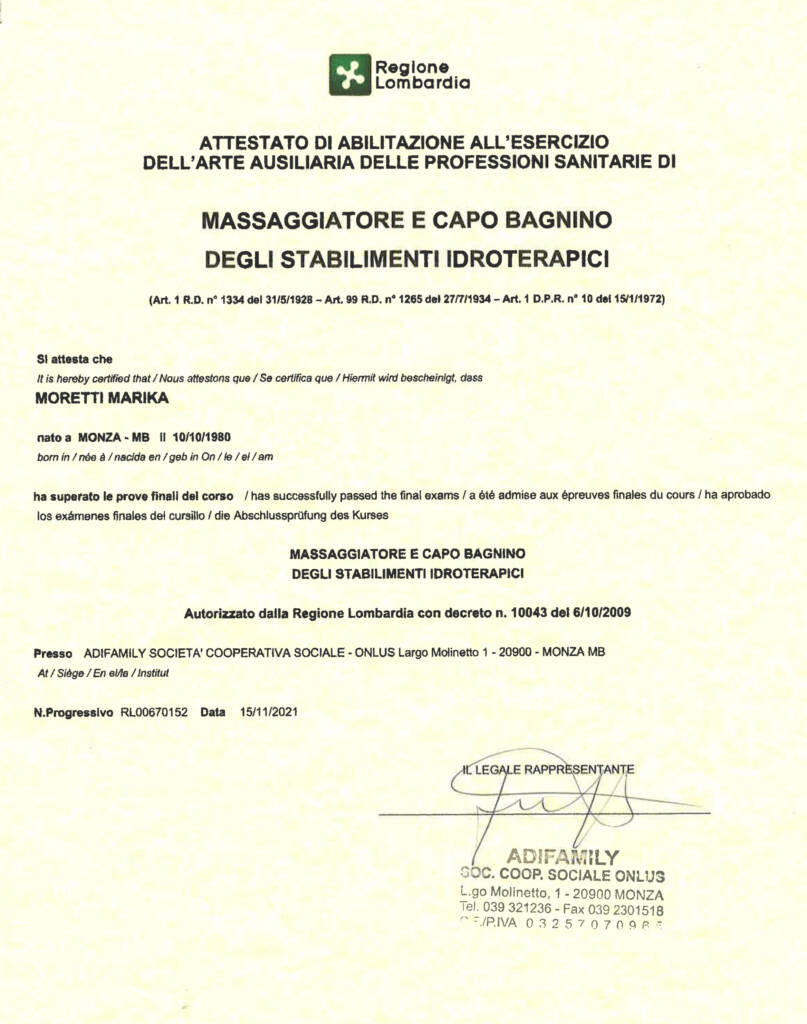 diploma massoterapia marika moretti approche naturelle carate brianza monza